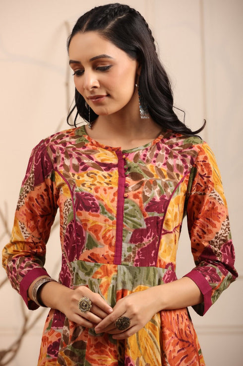 Women Multi Colored Floral Printed Anarkali Dress